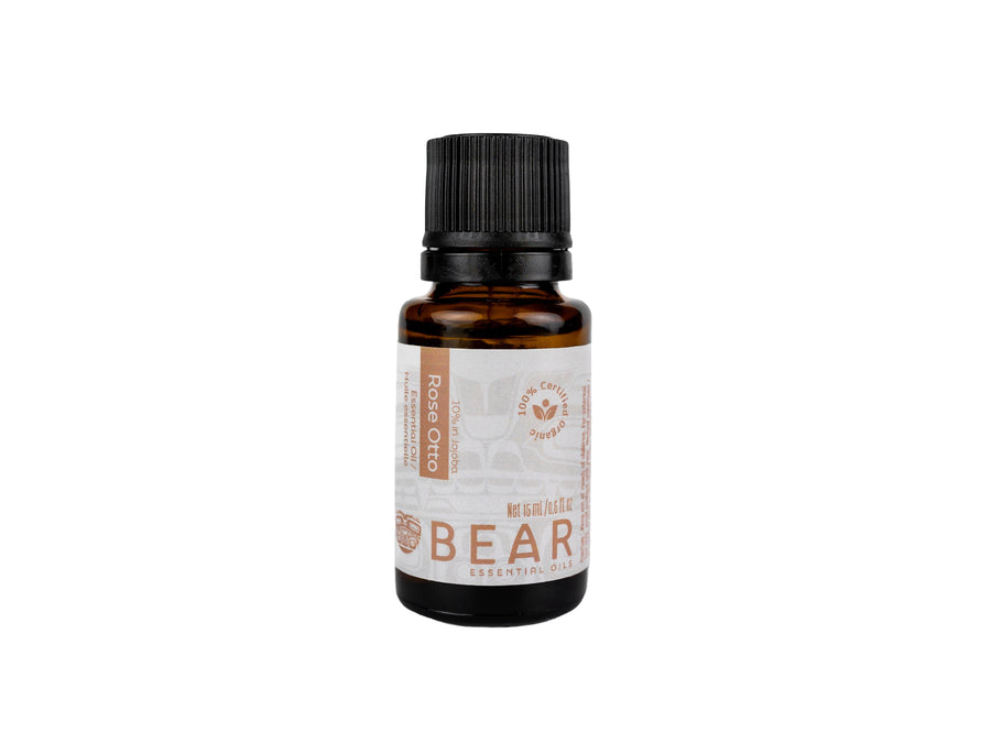 Organic ROSE Essential Oil. 10% Rosa damascena Deep sweet floral scent with heart opening & sensual properties. Effective for treating female reproductive system disorders.